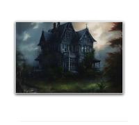 Old Haunted House Poster Art Print Gothic Wall Decor Painting Artwork Vintage Haunted House Wall art Dark Academia Canvas Print 60x90cm-Frameless