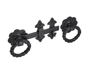 Old Hill Ironworks Gate Latch 8" (210mm) - Fleur De LYS Heavy Duty Twisted Ring Gate Latch - Rustic Wrought Iron Style Latch for Garden Gates, Fence Gates, Shed Doors & Barn Doors
