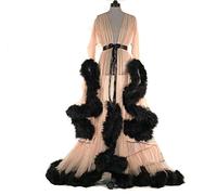 Old Hollywood Feather Robe Sexy Boudoir Robe, Feather Bridal Robe Tulle Illusion Long Wedding Scarf New Custom Made,club dresses sexy,D