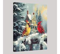 Old Houses Canvas Wall Art Work Snowy Red Sparrow Modern Stretched Framed Giclee Canvas Prints Picture for Living Room Bedroom Kitchen Bathroom Home Decor 30 x 20 cm