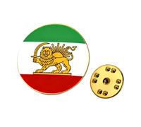 Old Iran Persia Flag Lapel Pins, Iran Map Brooch Pins, Stainless Steel Persia Iran Flag Lion and Sun Crown Lapel Brooch, Badge Souvenir Series Gifts (# U)