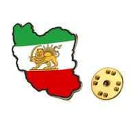 Old Iran Persia Flag Lapel Pins, Iran Map Brooch Pins, Stainless Steel Persia Iran Flag Lion and Sun Crown Lapel Brooch, Badge Souvenir Series Gifts (# C)