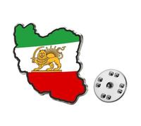 Old Iran Persia Flag Lapel Pins, Iran Map Brooch Pins, Stainless Steel Persia Iran Flag Lion and Sun Crown Lapel Brooch, Badge Souvenir Series Gifts (# B)