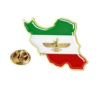 Old Iran Persia Flag Lapel Pins, Iran Map Brooch Pins, Stainless Steel Persia Iran Flag Lion and Sun Crown Lapel Brooch, Badge Souvenir Series Gifts (# I)