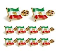 Old Iran Persia Flag Lapel Pins, Metal Persian Iranian Lion Sun and Crown Badge, Traveler Souvenir Series, 10 Pieces