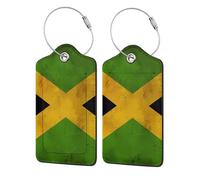 Old Jamaican Flag Print Pack Leather Luggage Tag, with Privacy Name Address Labels & Durable Steel Loop,for Travel Bag, Black, 2 Pcs, simple and stylish