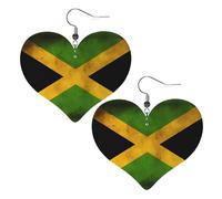 Old Jamaican Flag Prints Leather Heart earrings Pendant Stylish and light Lightweight Dangle for Women Girls, One Size, Leather, No Gemstone