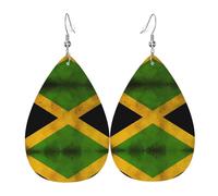 Old Jamaican Flag Prints Leather Teardrop earrings Pendant Stylish and light Lightweight Dangle for Women Girls, One Size, Leather, No Gemstone