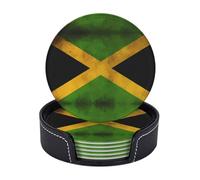 Old Jamaican Flag Round Leather Coasters Set Of 6 For Tabletop Protection Home Decor Housewarming Gift Barware