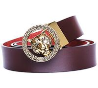 Old John Leather Men's Luxury Gold/Silver Tiger Buckle 35-mm Original Cowhide Leather Belt, Brown, 102/115 cm