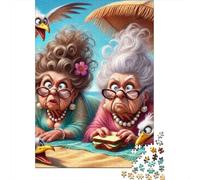 Old Ladies Beach1000 Piece Thick Cardboard Grannies Jigsaw Puzzle Multi Pack Adults Kids Challenging Difficult Brain Teaser Home Leisure Activity Gift 38x26cm/1000pcs