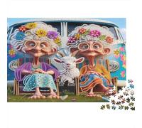 Old Ladies Goat Van Adult Jigsaw Puzzle: Two Old Ladies with Goat Educational Game Decompression for Adults Teens & Home Decor 38x26cm/1000pcs