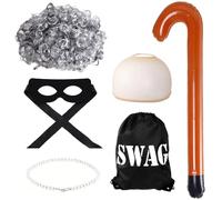 Old Lady Fancy Dress Set With Eye Mask Necklace Wig Cane Bag Grandmother Fancy Dress Costume Grandma Dress Up Gift Costume Party Accessories Suitable For Halloween Mardi Gras Carnival Party