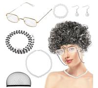 Old Lady Wig, Grandma Wigs Costume Kit Included Glasses and Other Accessories Elegant Granny Delicate Old Woman Cosplay for Cosplay (Style 3)