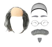Old Lady Wig Granny Cosplay Wig Old Lady Costume For Women Grandma Wig Cap Glasses Chain Pearl Necklace Earring Bracelet(7 Pieces) Lace Melt (0110B-GY3, One Size)