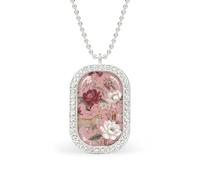 Old Leopard And Dark Red Flowers Rectangle Pendant Necklace Silver Women Jewelry Alloy Keychain Tag Jewelry