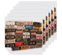 Old License Plate Cloth Napkins for Weddings, Reusable Dinner Napkins for Hotel, Washable Table Napkin for Restaurant, Soft Absorbent Napkin for Parties, Holiday 6 PCS