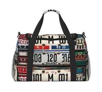Old License Plate Hand Travel Bag - Large Reusable Shopping Tote Bag, Perfect for Outdoor Activities, Sports, Camping & Groceries, Black, One Size
