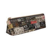 Old License Plate Leather Pencil Case Slim Design Pen Bag with Metallic Zipper Pocket Size for Or Student Office College Middle School Pen Pouch