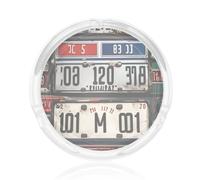 Old License Plate Print 3.3in Clear Round Glass Ashtray Smoking Accessory For Home Office Pati Home Decor
