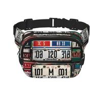 Old License Plate print Fanny Pack Waist Packs with Extender for Men Women, Waist Bag Hip Pack with Zipper Pockets, Black, One Size
