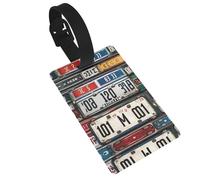 Old License Plate Print Luggage Tags with Detachable Wristband, Travel Bag Tags, Easy to Identify