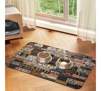 Old License Plate Print Pet Feeding Mat For Dogs & Cats Absorbent Waterproof Dog Food Mat Non-Slip Pet Bowl Placemat Quick Dry Floor Protector Leather Tablecloth