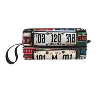 Old License Plate print Travel Toiletry Pouch, Pencil Bag Canvas Makeup Bags, Multi-Purpose Cosmetic Bags with Zipper, White, One Size