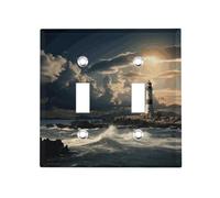 Old Lighthouse By The Sea 2-Gang Light Switch Cover Unbreakable Metal Double Toggle Switch Plate Covers Decorative Wall Plates for Kitchen Bedroom Bathroom Decor