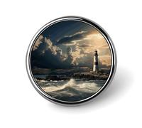 Old Lighthouse by The Sea Badge,Comfort Light in Weight Round Emblem Cute Funny Decor Brooch Smooth Does Not Fade Badges for Hats Jackets Coat Shirt