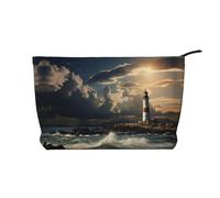 Old Lighthouse by The Sea Corduroy Makeup Bag Travel Organizer Bag Cosmetic Bag Large Wide-Open Pouch