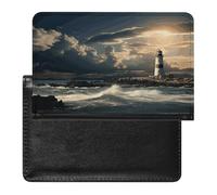 Old Lighthouse by The Sea Passport Holder PU Leather Slim Passport Cover with Card Slots Travel Document Holder Cover