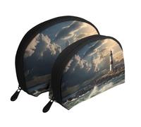 Old Lighthouse by The Sea Portable Shell Cosmetic Bag Set - Travel Makeup Organiser with Zipper & Inner Compartments