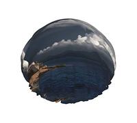 Old Lighthouse By The Sea Printed Shower Cap, Waterproof Reusable Bath Caps For Women,Men, Boys, And Girls Spa Salon
