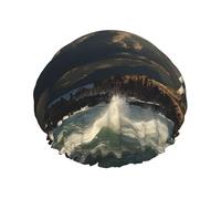 Old Lighthouse by The Sea Shower Caps for Women Reusable Waterproof Shower Cap with Elastic Strap Bath Hair Hat Double Layers Thick Bath Caps for Spa Salon Travel