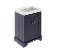 Hudson Reed LOF344 Old London Traditional Bathroom Floor Standing 2 Door Vanity Unit & 0 Tap Hole Fireclay Basin, 600mm, Twilight Blue