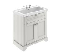 Hudson Reed Old London Floor Standing 2 Door Vanity Unit & 3 Tap Hole Fireclay Basin, 800Mm - Timeless Sand