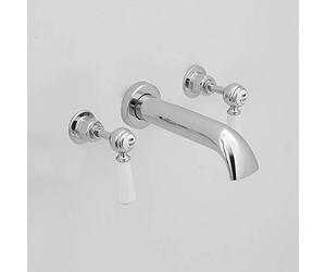 Old London BC309DL Topaz | Traditional Bathroom Wall Mounted Bath Spout and Top Taps with Lever Handles and Domed Collars, 69mm x 218mm, Chrome/White