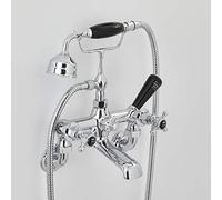 Old London BC404HXWM Topaz | Traditional Bathroom Wall Mounted Bath Shower Mixer with Shower Kit, Crosshead Handles and Hexagonal Collars, 320mm x 350mm, Chrome/Black