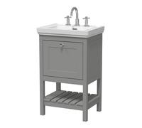 Old London Bexley Matt Single Drawer Vanity Unit and 3 Tap Hole Fireclay Basin | Cool Grey | MDF | 500mm