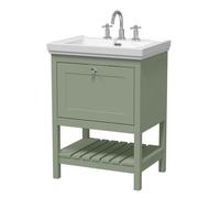 Old London Bexley Matt Single Drawer Vanity Unit and 3 Tap Hole Fireclay Basin | Fern Green | MDF | 600mm