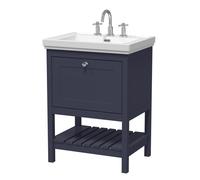 Old London Bexley Matt Single Drawer Vanity Unit and 3 Tap Hole Fireclay Basin | Indigo Blue | MDF | 600mm