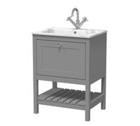 Old London Bexley Matt Single Drawer Vanity Unit and Carrera Marble Stone Basin | Cool Grey | MDF | 600mm