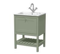 Old London Bexley Matt Single Drawer Vanity Unit and Carrera Marble Stone Basin | Fern Green | MDF | 600mm