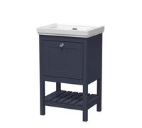 Old London Bexley Matt Single Drawer Vanity Unit and Classique Fireclay Basin | Indigo Blue | MDF | 500mm