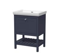 Old London Bexley Matt Single Drawer Vanity Unit and Classique Fireclay Basin | Indigo Blue | MDF | 600mm