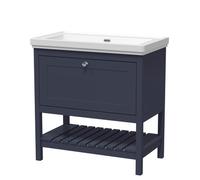 Old London Bexley Matt Single Drawer Vanity Unit and Classique Fireclay Basin | Indigo Blue | MDF | 800mm