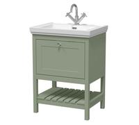 Old London Bexley Matt Single Drawer Vanity Unit and Fireclay Basin | Fern Green | MDF | 600mm