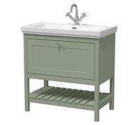 Old London Bexley Matt Single Drawer Vanity Unit and Fireclay Basin | Fern Green | MDF | 800mm