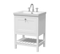 Old London Bexley Matt Single Drawer Vanity Unit and Minimalist 3 Tap Hole Fireclay Basin | Pure White | MDF | 600mm